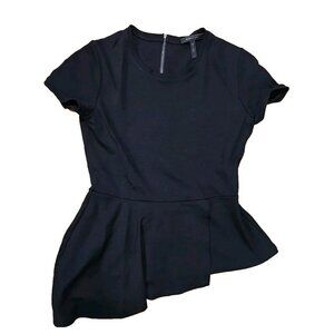 BCBG MaxAzria Asymmetrical Top Women's Sz M Black Blouse Lagenlook Office Siren